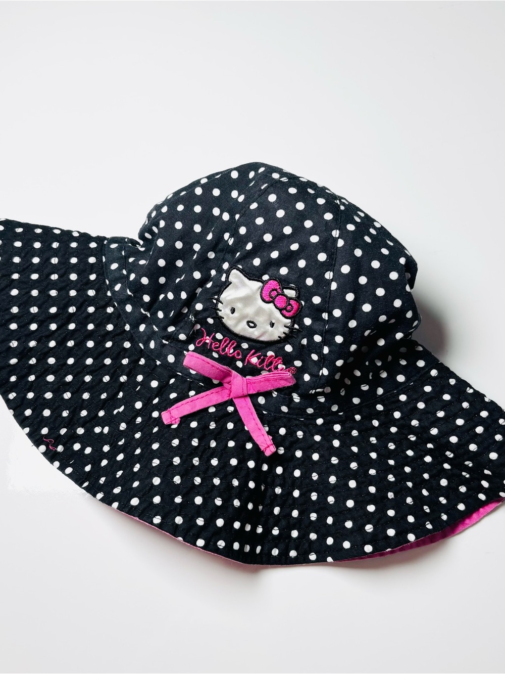 Official Sanrio Hello Kitty Polka Dot Wide Brim Sun Hat Girls 4-16 OSFM Coquette